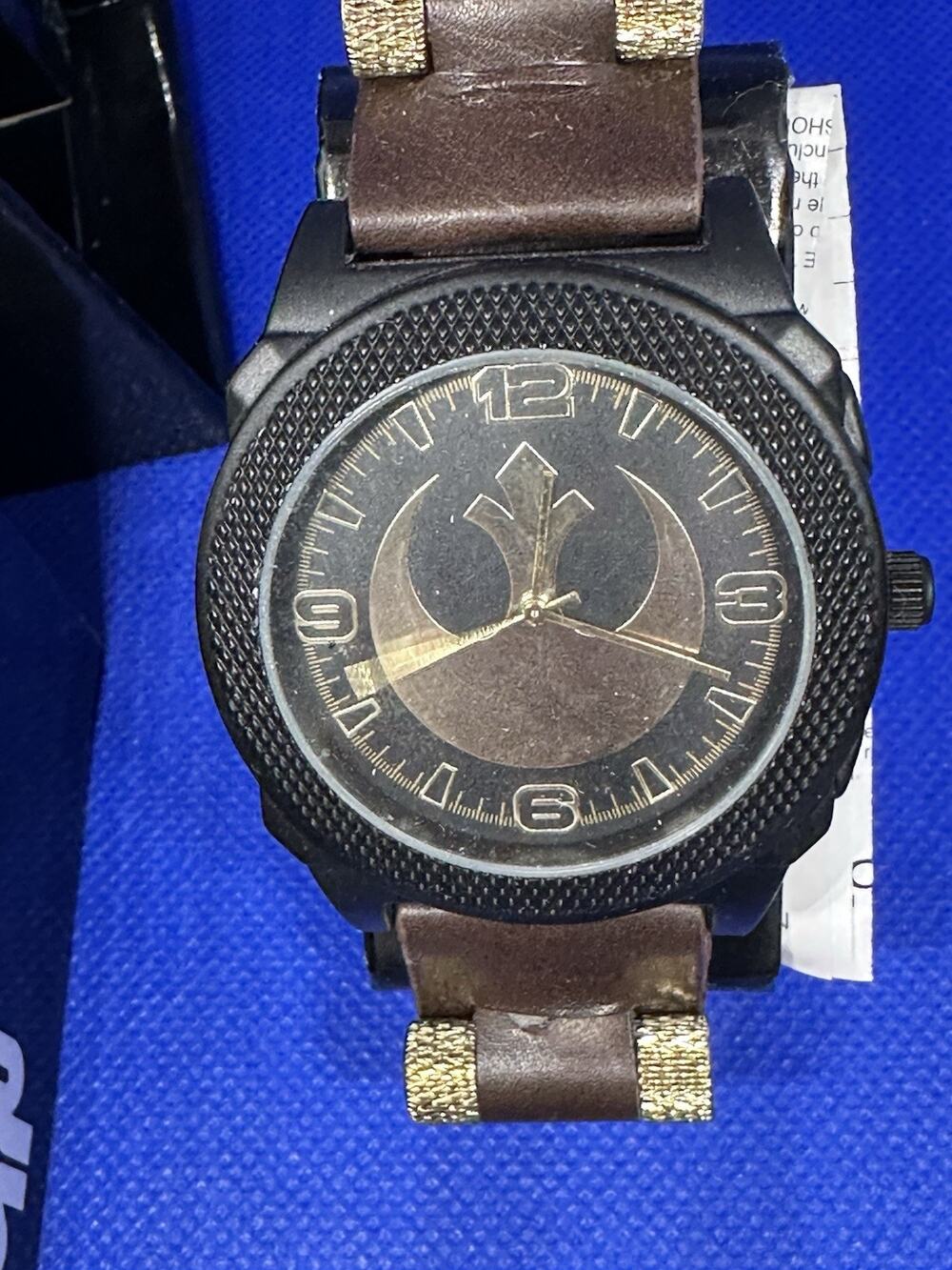 NEW Star Wars Rebel Alliance Watch Black Gold Dial Brown Strap w/ Box